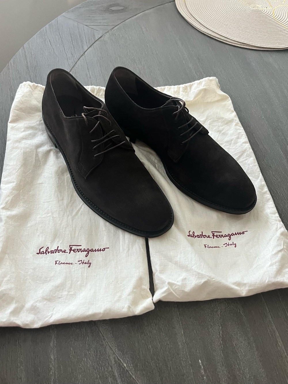 Salvatore Ferragamo Men’s Dark Brown Suede Derby Shoes